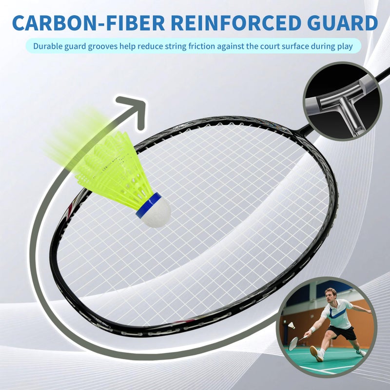 Senston Carbon-Fiber Badminton Racket 5U Badminton Racquet, Single Professional Badminton Rackets (N80 Black) - Image 3